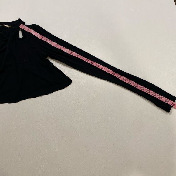 Free People Cutout Mock Neck Long Sleeve Top Black Size L (Cropped Raw Hem) - Picture 6 of 8